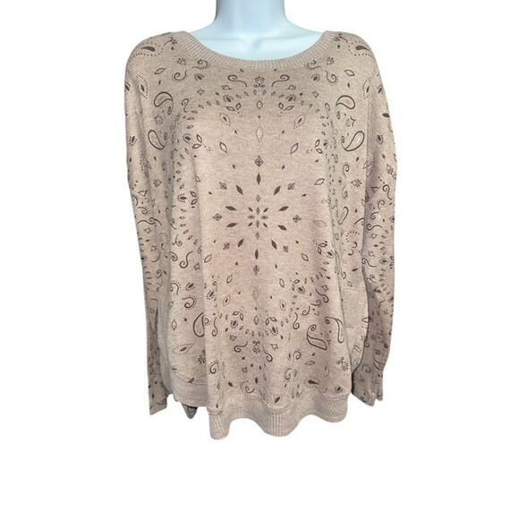 Democracy XL Sweater Light Brown Rayon Nylon Gold Accent Ribbed Trim Soft Knit - Picture 1 of 5